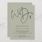 モダンスクリプト ウェディング ソフトセージ QRコード 招待状 (正面/裏面)