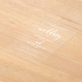 モダンスクリプト エレガントホワイトウェディング アクリル招待状 (レイダウン)