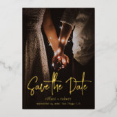 モダンスクリプト カスタムフォト セーブザデート 本物の箔 箔招待状 (正面)