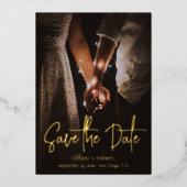 モダンスクリプト カスタム フォト セーブ・ザ・デート 本物の箔押し 箔招待状 (正面)