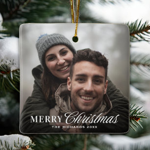 モダンスクリプト クリスマスカップル写真 セラミックオーナメント