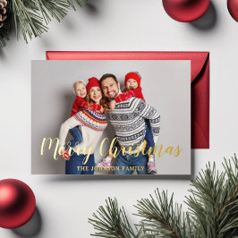 モダンスクリプト クリスマス フォト ゴールド 箔シーズンカード