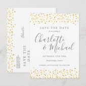 モダンスクリプト ゴールドハーツ コンフェッティ セーブザデート 案内ポストカード (正面/裏面)