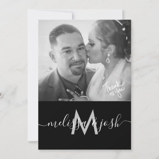 モダンスクリプト サンクス ウェディング モノグラム フォト 招待状 (正面)