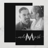 モダンスクリプト サンクス ウェディング モノグラム フォト 招待状 (正面/裏面)