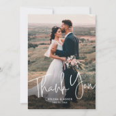 モダンスクリプト シンプルな結婚式の写真 サンキューカード (正面)