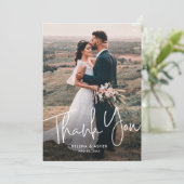 モダンスクリプト シンプルな結婚式の写真 サンキューカード (スタンド正面)