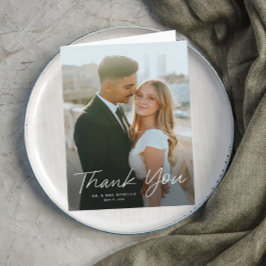 モダンスクリプト シンプルフォト ウェディング サンキューカード