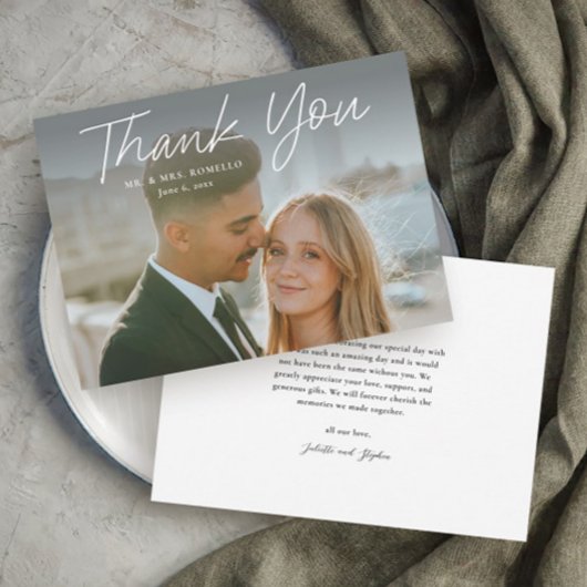 モダンスクリプト シンプル フォト ウェディング サンクス 招待状