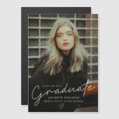 モダンスクリプト シンプル フォト 卒業 マグネット招待状 (正面/裏面)