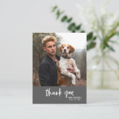 モダンスクリプト ダークグレー フォト 卒業 ありがとうございます インビテーションポストカード (スタンド正面)