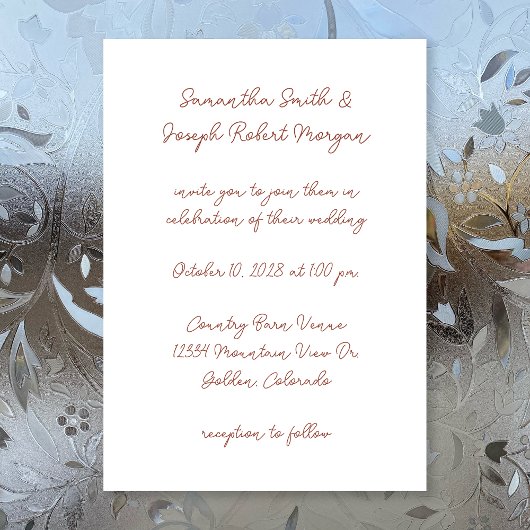 モダンスクリプト テラコッタとホワイト ウェディング 招待状