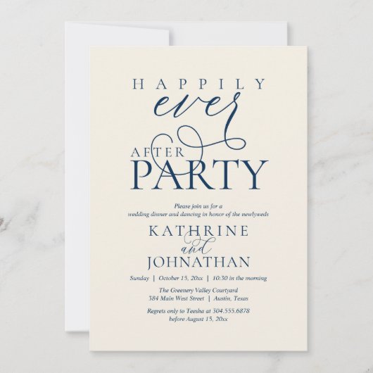 モダンスクリプト ハッピーエバーアフターパーティー 秘密の結婚式 招待状 (正面)
