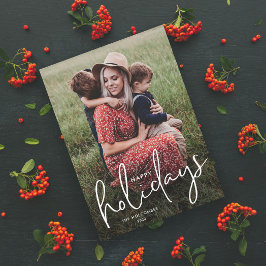 モダンスクリプト ハッピーホリデー シンプルフォト シーズンカード