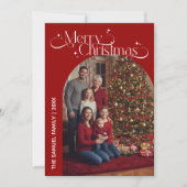 モダンスクリプト ハッピー ホリデイズ アーチ ツー フォト レッド シーズンカード (正面)