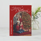 モダンスクリプト ハッピー ホリデイズ アーチ ツー フォト レッド シーズンカード (スタンド正面)