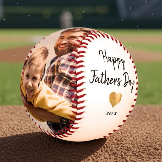 モダンスクリプト ハッピー father's day ゴールドハート 写真 野球ボール