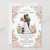 モダンスクリプト ピンクフラワーの結婚式招待状 ノートカード (正面)