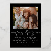 モダンスクリプト フォイル アーチ フォト ファミリー ホリデー カード (裏面)