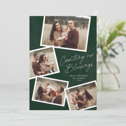 モダンスクリプト フォトコラージュ 宗教的なクリスマス シーズンカード (スタンド正面)