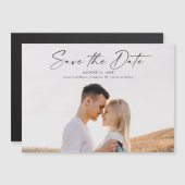 モダンスクリプト フォト ウェディング セーブ・ザ・デート マグネット招待状 (正面/裏面)