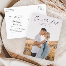 モダンスクリプト フォト ウェディング セーブ・ザ・デート 案内ポストカード