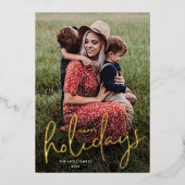 モダンスクリプト フォト ハッピー ホリデーズ 箔シーズンカード (正面)