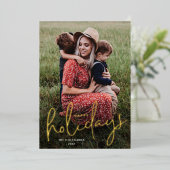 モダンスクリプト フォト ハッピー ホリデーズ 箔シーズンカード (立ち正面)