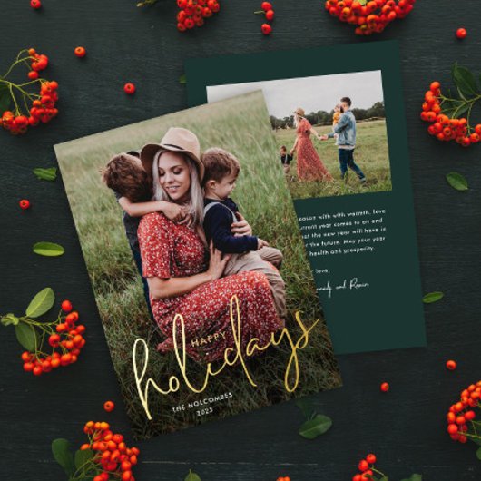 モダンスクリプト フォト ハッピー ホリデーズ 箔シーズンカード