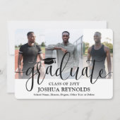 モダンスクリプト フォー フォト ブラック＆ホワイト 卒業式 案内状 (正面)