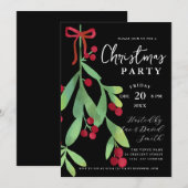 モダンスクリプト フローラル ミストルート クリスマス ホリデー ブラック 招待状 (正面/裏面)
