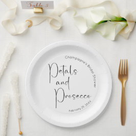 モダンスクリプト ブライダルシャワーペタルとプロセッコ ペーパープレート