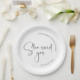 モダンスクリプト ブライダルシャワー「イエスと言った」 ペーパープレート