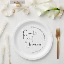 モダンスクリプト ブライダルシャワー パールとプロセッコ ペーパープレート