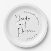モダンスクリプト ブライダルシャワー パールとプロセッコ ペーパープレート (正面)