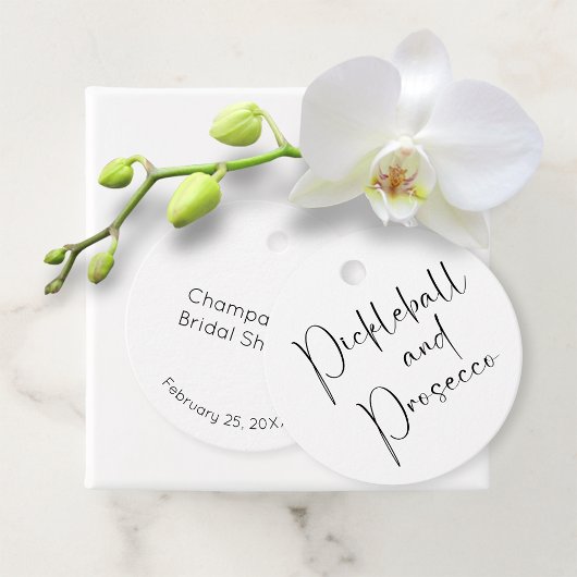 モダンスクリプト ブライダルシャワー ピックルボール & プロセッコ フェイバータグ