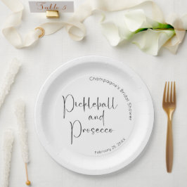 モダンスクリプト ブライダルシャワー ピックルボール & プロセッコ ペーパープレート