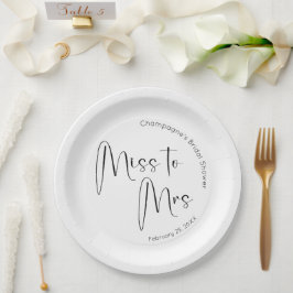 モダンスクリプト ブライダルシャワー ミス トゥ ミセス ペーパープレート