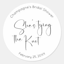 モダンスクリプト ブライダルシャワー She's Tying the Knot ラウンドシール