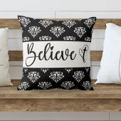 モダンスクリプト ブラック ホワイト ダマスク キリスト教を信じる クッション