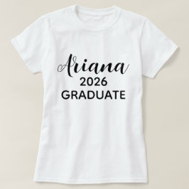 モダンスクリプト ブラック ホワイト 2026年 卒業生 名前 Tシャツ