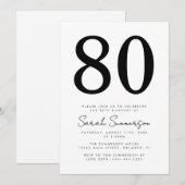 モダンスクリプト ブラック ホワイト 80歳の誕生日 招待状 (正面/裏面)