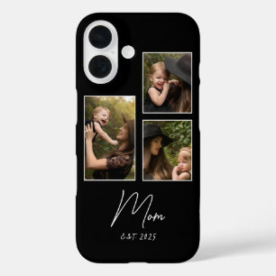 モダンスクリプト ブラック 3枚の写真 ママになった記念 iPhone 16ケース