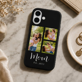 モダンスクリプト ブラック 3枚の写真 ママになった記念 iPhone 16ケース