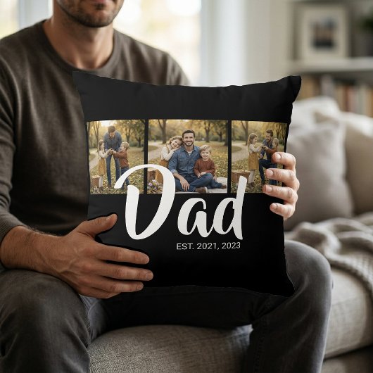 モダンスクリプト ブラック 3枚 写真 Dad Established クッション
