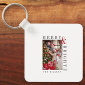 モダンスクリプト ホリデー ファミリー クリスマス フォト カード キーホルダー (正面)