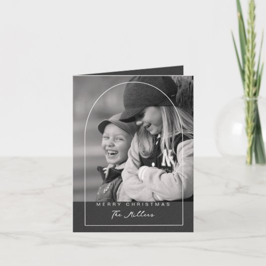 モダンスクリプト メリークリスマス アーチ フォト ホリデー シーズンカード (正面)