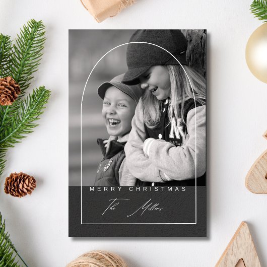 モダンスクリプト メリークリスマス アーチ フォト ホリデー シーズンポストカード