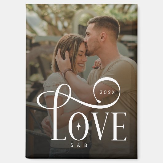モダンスクリプト ラブ カスタム 婚約 カップル 写真 マグネット (正面)