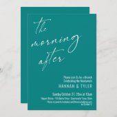 モダンスクリプト ランチ後の朝 ティール 招待状 (正面/裏面)